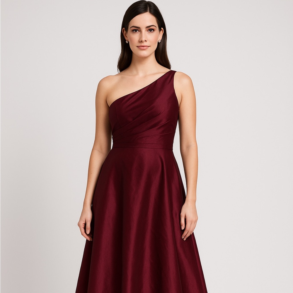 Alex Evenings One-Shoulder Dress in Deep Burgundy